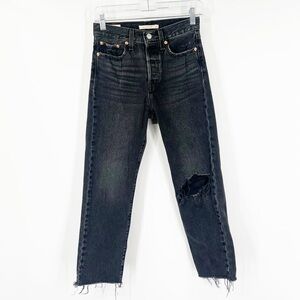 Levi’s Wedgie Straight Button Fly Jeans Black Distressed Raw Hem